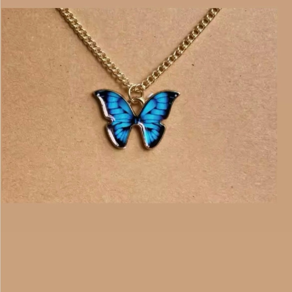 Blue Butterfly Pendant Necklace